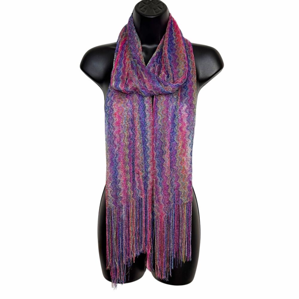 NWT Mix & Co Multicolor Zigzag Knit Scarf Fringe Shawl Wrap Crochet Chevron OS
